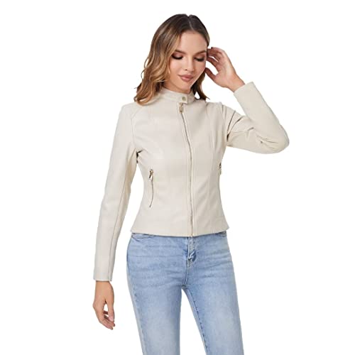 DIASHINY Faux Leather Jacket For Women, Zip Up Moto Biker Coat, Short PU Motorcycle Outwear2