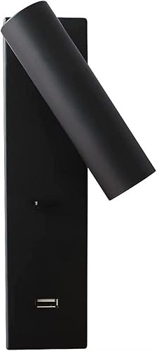 Lámpara de pared para dormitorio, lámpara de lectura moderna para escritorio, foco LED con interruptor de botón y puerto de carga USB, luz giratoria