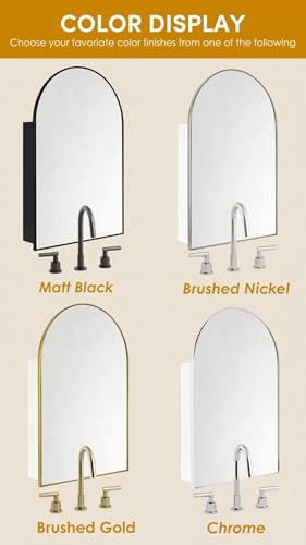 Image of TEHOME 20 x 30'' Brush Nickel Arched Bathroom Medicine Cabinet with Mirror Recessed and Surface Mount Medicine Cabinet Mirror