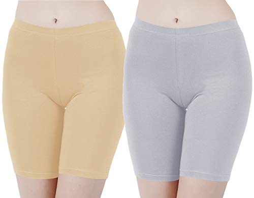 Image of Buy That Trendz Cotton Lycra Tight Fit Stretchable Cycling Shorts Womens | Shorties for Active wear /Exercise /Workout /Yoga /Gym /Cycle /Running Red Grey Combo Pack of 2