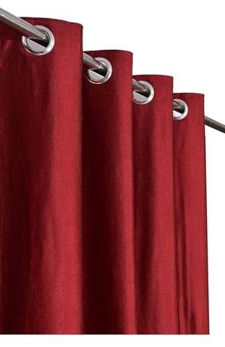 Image of Woah Modern Solid Long Crush Curtain Window CCurtain Polyester Weaved Parda Modern Parde for Living Room Bedroom Home Office Screens Eyelet Ring Red 5Feet(Pack of 1)