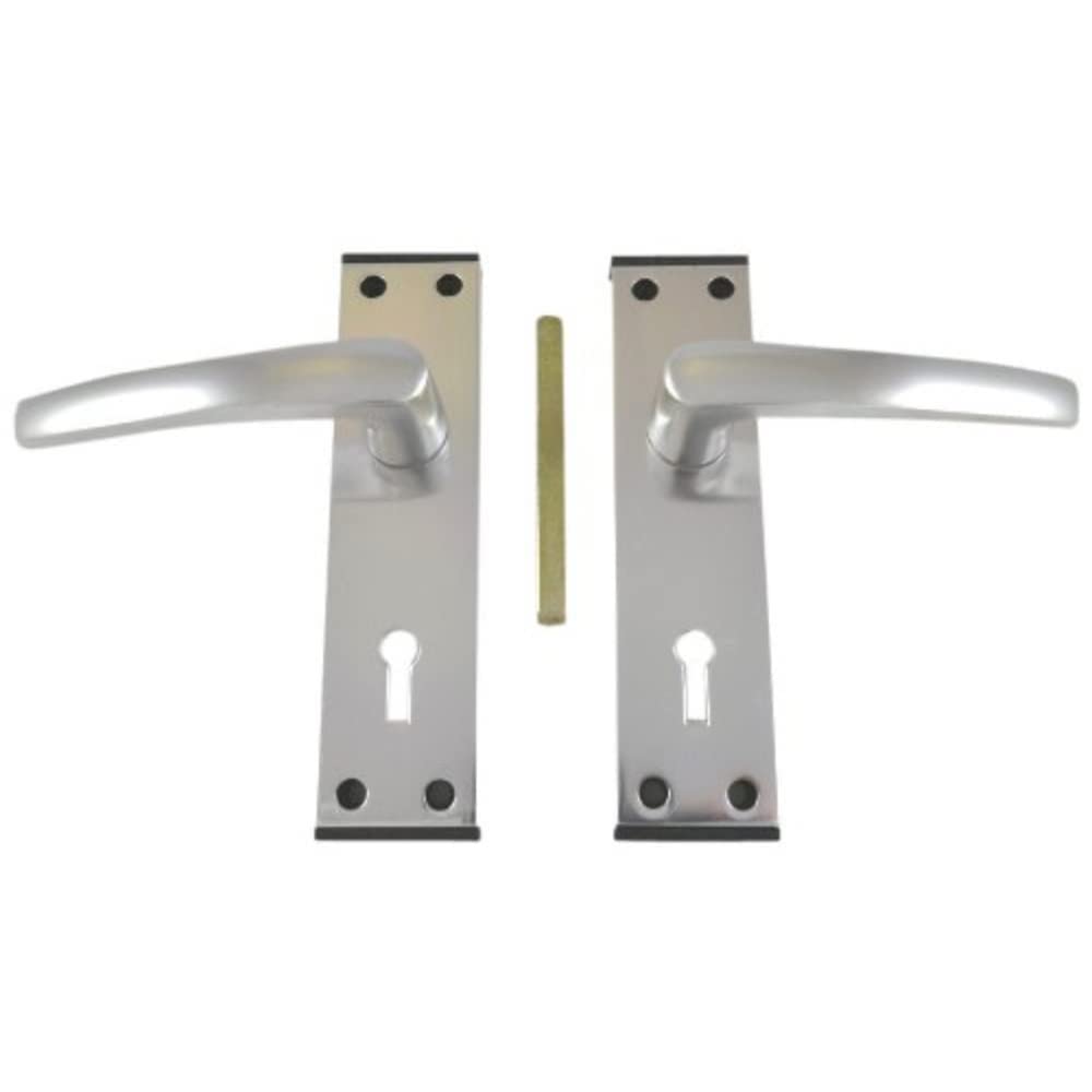 Merriway Grey Bh00359 Aluminium Door Handle Lock Set With Black Trim, 40 X 150Mm