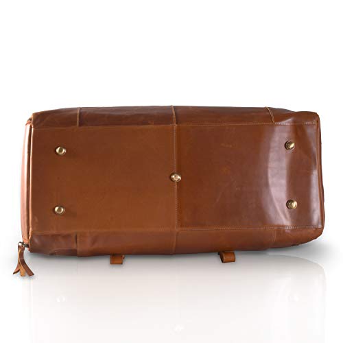 KomalC 24 Inch Leather Duffel Bags for Men and Women Full Grain Leather Travel Overnight Weekend Leather Bags Sports Gym Duffel for Men (Tan with Shoe pocket)