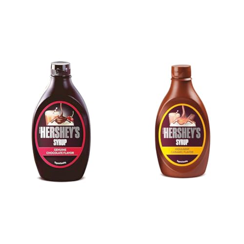 Image of HERSHEY'S Chocolate Flavored Syrup | Delicious Chocolate Flavor | 600 gm Bottle, Liquid + HERSHEY'S Caramel Flavored Syrup | Delicious Caramel Flavor | 600 Gm Bottle