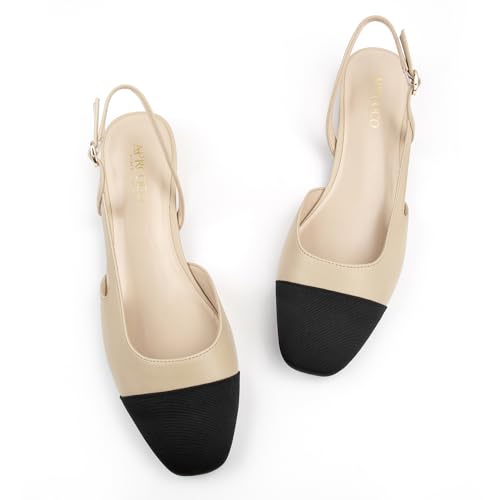 AprCoco Slingback Flats for Women 2.0 Square Toe Two Toned Flats Wedding Shoes Low Heel Shoes for Women,Size 10，Nude