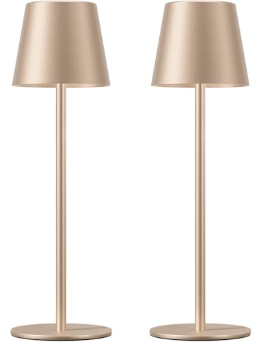 Image of Kakanuo Champagne Gold Cordless Table Lamp Rechargeable - 2 Pack Battery Operated Lamp for Counter, 3 Color Stepless Dimming Wireless Lamp for Dining Kitchen, Outdoor Patio, Touch Control