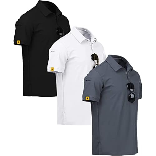 V VALANCH 3 Pack Polo Shirts for Men Short Sleeve Golf Tennis Work Summer Moisture Wicking Shirts Medium White+grey+black