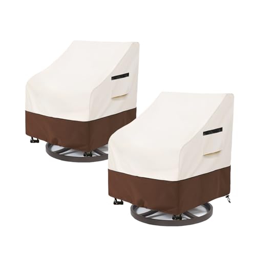 Outdoor Swivel Lounge Chair Cover 2 Pack,Waterproof 100% Outdoor Patio Chair Covers,30W x 34 D x 38.5 H inches,Outside Furniture Lounge Deep Seat Cover -Beige