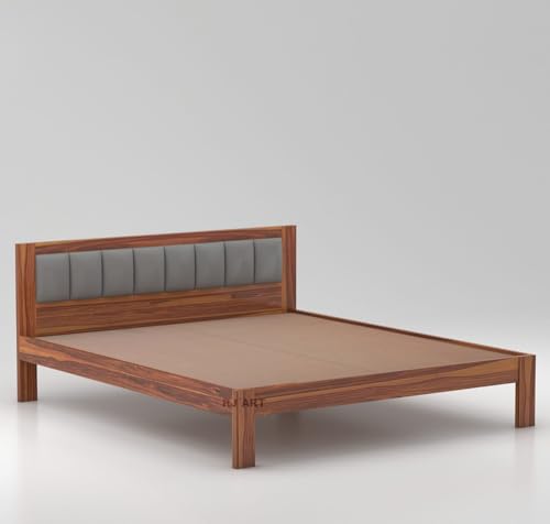 Image of Sheesham Wood Queen Size Bed Without Storage | Wooden Double Bed Cot Palang for Bedroom Furniture | Palang Double Bed for Hotels (DIY- Customer Side Self Assembly) 1 Year Warranty - Honey