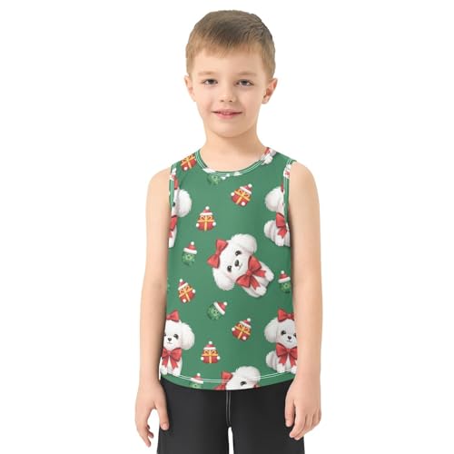 J JOYSAY Christmas Dog Hat Green Boys Tank Top Sleeveless Muscle Shirts Quick Dry Active Sport Workout Kids T-Shirts 3-15T2