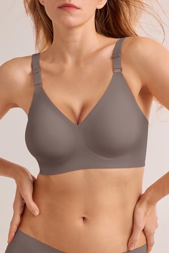Letsjoli Push Up Seamless Bras For Women No Underwire Support And Lift V Neck Wireless Full Coverage Bralettes Everyday Bras Gray thumb #1