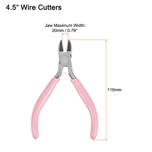 Image of HARFINGTON Wire Cutters 4.5 Inch Diagonal Cutting Side Precision Pliers with Pink Plastic Handle for DIY Crafts Jewelry Making