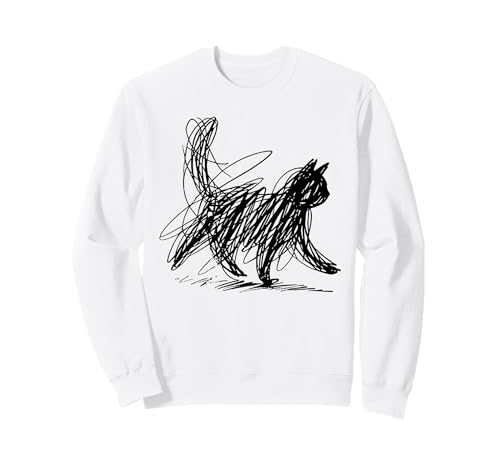Scribble Cat Abstract Sketch Minimalist Cat Art Sweatshirt