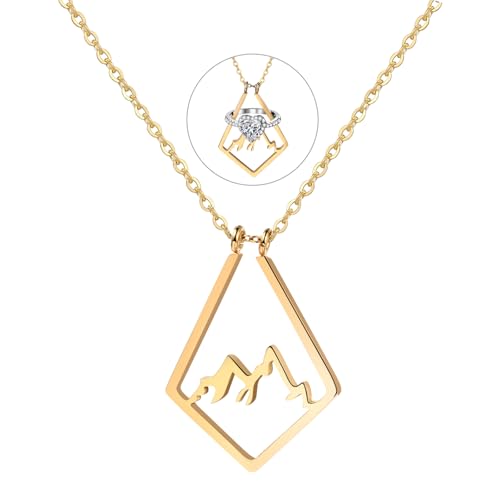 JewelryWe Naszyjnik z uchwytem na pierścionek Góra: Naszyjnik z wisiorkiem z różowego złota ze stali nierdzewnej, wisiorek z grawerem "Miłość, zobowiązanie", naszyjnik z pierścionkiem ślubnym