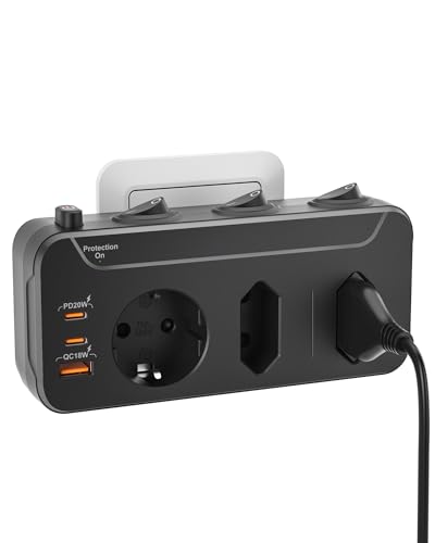 Mehrfachstecker für Steckdosen,3-Fach Mehrfachsteckdose,Steckdosenadapter Einzeln Schaltbar,Doppelstecker für Steckdose USB,2 Euro 1 Schuko Schutzkontakt,Dreierstecker Stecker mit Schalter,Schwarz 1