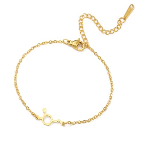 TEAMER Pulsera Molécula Dopamina Colgante Ciencia Acero Inoxidable Joyería de Moda Ciencia Química Placer Para Mujeres Hombres (Oro)