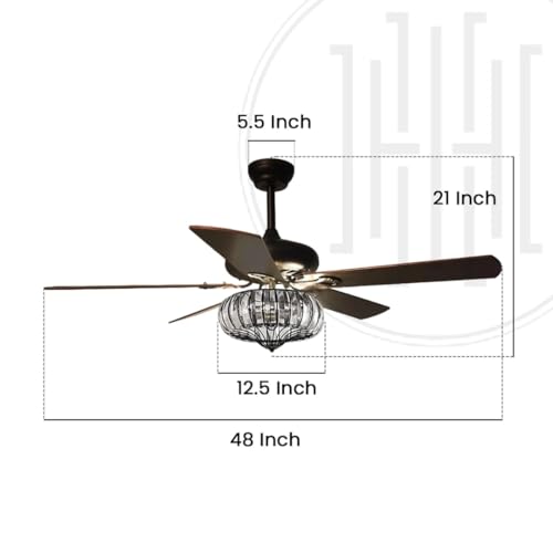 Image of Harold Electricals Woodland Crystal Chandelier Ceiling Fan with Remote Control, Luxury Ceiling Fan with Light, Decorative Hanging Light for Living Room, Bedroom, Hall & Home Decor