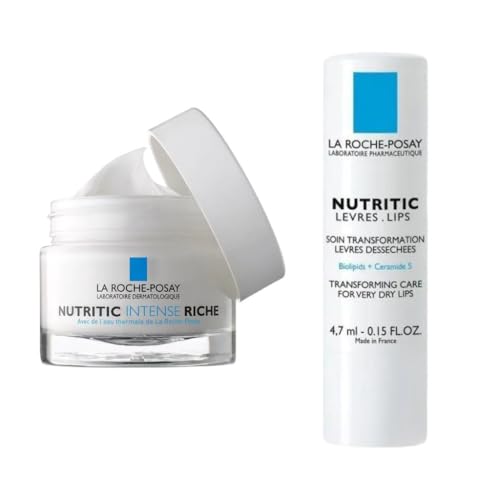 La Roche-Posay Nutritic Intense Riche Cream & Nutritic Lip Balm Duo – Deep Nourishing Care for Very Dry Skin & Lips – 50ml + 4.7ml