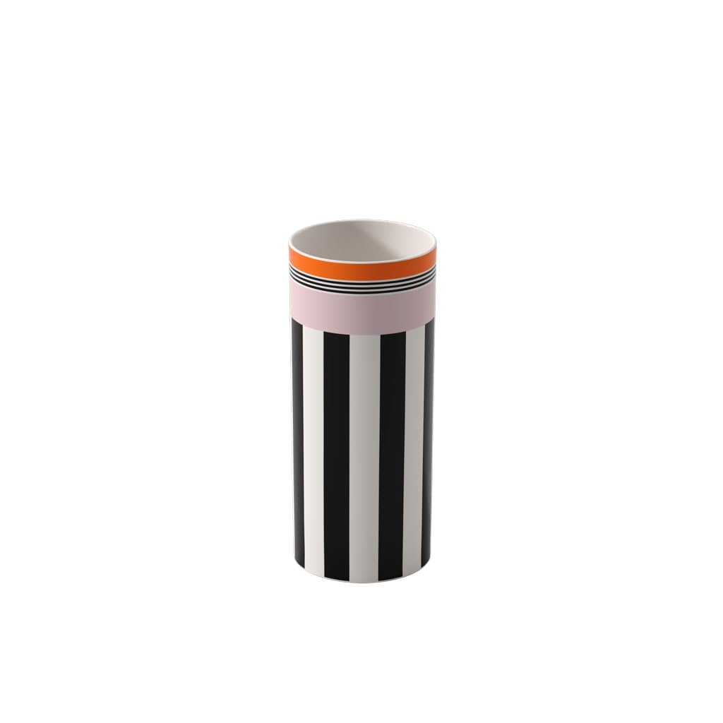 Villeroy & Boch - Memphis Home, jarrón Grande Colorido, jarrón Decorativo en Blanco y Negro con Detalles en Naranja y Rosa, florero Decorativo, diseño icónico, decoración del hogar, Porcelana Premium