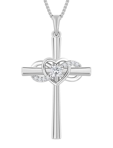 YL Women's Cross Necklace Sterling Silver Infinity Heart Crucifix Pendant Birthstone Criss Jewelry