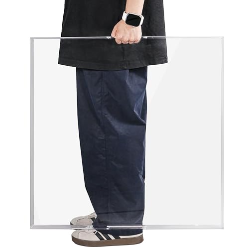 KEVJES Large Clear Acrylic Serving Tray with Handles-24x24x2 Inch Big Size Spill Proof Tray for Ottoman,Coffee Table, Breakfast, Tea, Food, Butler -Safe Edge Organizer Tray Decorative Tray