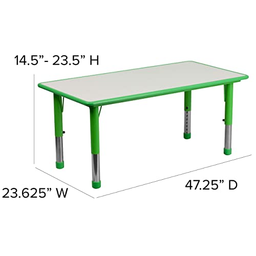 Flash Furniture Wren 23.625''W X 47.25''L Rectangular Green Plastic Height Adjustable Activity Table With Grey Top #TOP3