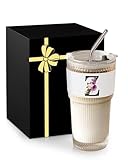 Picture of Initial Glass Cup with Lid Coffee Latte Tumbler Women Straw Ribbed Ice Tea Matcha Teacher Female Best New Appreciation Thank you Favorite Good Goodbye Retirement Friends Social Student Bestie Gifts Z
