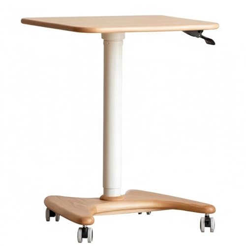 Image of 31.5in Mobile Standing Desk, 30-43.3in Rolling Desk Adjustable Height, One-Piece Solid Desktop, Wheels, Ideal for Home Offices, Apartments, Bed & Sofa, Natural Color
