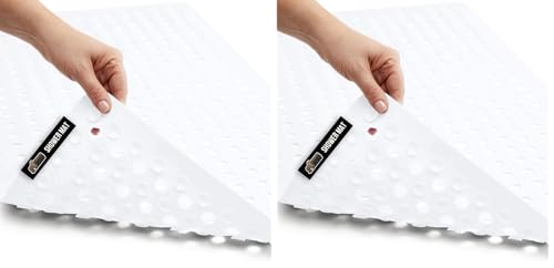 Image of GORILLA GRIP Patented Bath Tub Shower Mat, Machine Washable Bathtub Floor Liner Mats, Suction Cups and Drain Holes to Keep Tubs Clean, Soft on Feet, Bathroom Essentials, 35x16 Inch, White (Pack of 2)