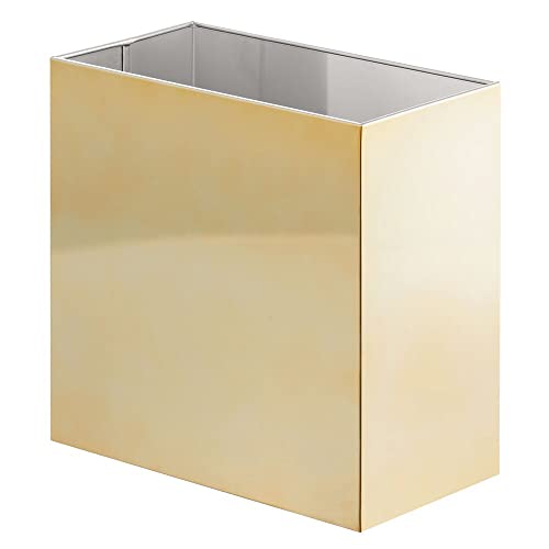 Image of mDesign Small Steel Rectangular 2.4 Gallon /9.1 Liter Trash Can, Waste Basket for Bathroom, Bedroom, Home Office - Holds Garbage, Recycling, Household Items - Linn Collection - Soft Brass