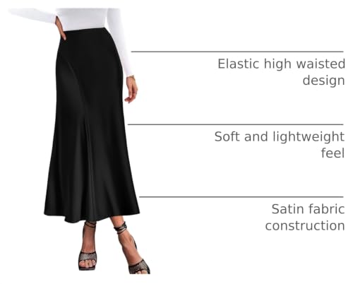 Image of KIRUNDO Women's Satin Maxi Skirt 2026 Summer Fall Trendy High Waisted Wedding Cocktail Party Work Silk A-Line Formal Skirts
