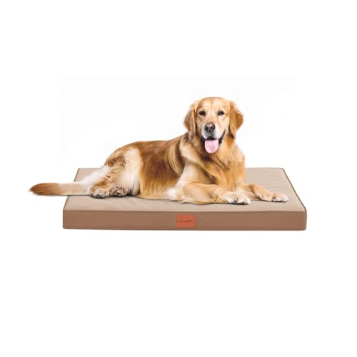 WAVVE Cama Perro Grande Ortopédica 91x69x7.6 cm, Colchon Perro Impermeable Lavable, Sofá Perro Ortopedica Desmontable, Colchoneta Perro con Espuma De Caja De Huevos, Marrón