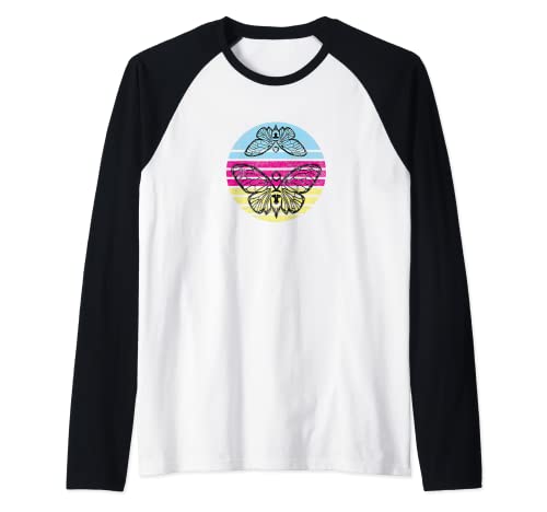 Butterfly Sunset Retro Vintage Sunset Insect Colorful Cicada Camiseta Manga Raglan