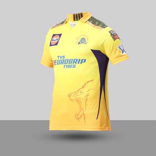 Image of playR x Chennai Super Kings Match Jersey IPL 2023 - Kid's Plain Cricket Jersey - Lightweight, Breathable Sportswear Csk T-Shirt for Training, Practice, Outdoor & Match Day Comfortable for All Season