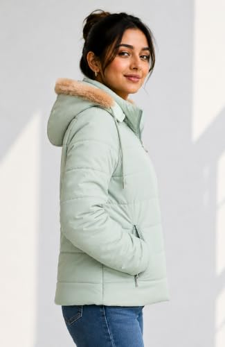 Image of SANE ORIGINALS Winter Jacket for Women with Detatchable Hoodie Cap || Lightweight Full Zipper Regular Fit Warm Jacket for Ladies