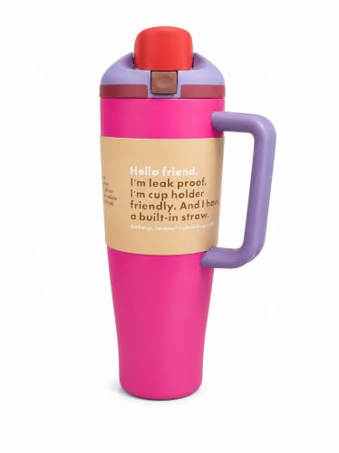 Image of HomeCloud 1200ML Stainless Steel Tumbler with Handle, Lid & Straw - Large Insulated Travel Mug Water Cup for Gym, Office, Travel & Outdoor Use (Pink H)