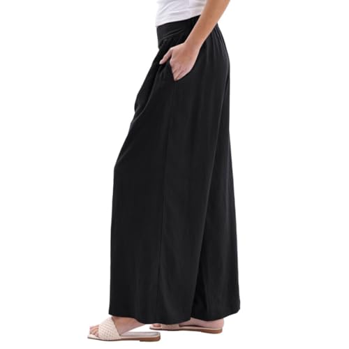 Amazhiyu Womens Linen Blend Summer Wide Leg High Waist Lounge Pants with Pockets2