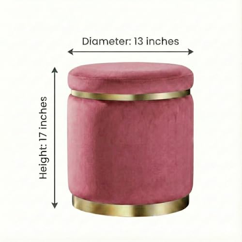 Image of Decorative Ottoman Pouffes for Sitting - Two-Piece Set of Puffy Stools and Footstools - Round Ottoman Stool for Living Room Furniture (Pink)