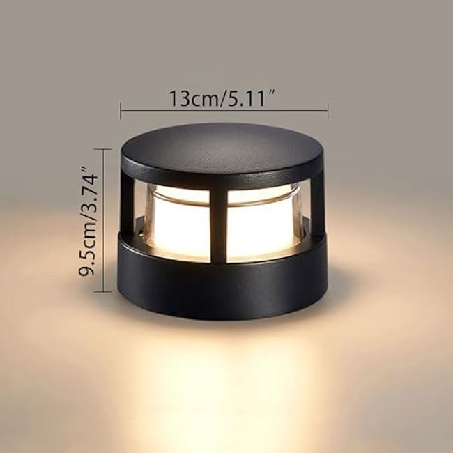 Pillar Lights,Round 5 X 5 in Outdoor Post Light,Outdoor Column lamp, Deck/Fence/Post Cap Lights,lamp Post,High Voltage Wired Waterproof Aluminum Post Light,IP65(Round, 5X5IN)