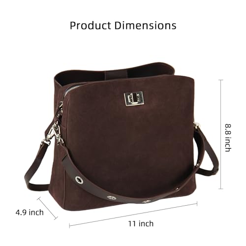 Image of Genuine Leather Suede Bags for Women, Vintage Handbag Purse Suede Hobo Bag Slouchy Bag Shoulder Crossbody Bag