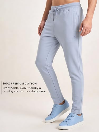 Image of Clans & Hans Men's 100% Pure Cotton Regular Fit Mid Rise Track Pant with Zipper Side Pockets and Back Pocket | Casual Gym Jogging Lounge Wear