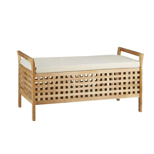 Tabouret d'entrée bois massif avec rangement ottoman - 2