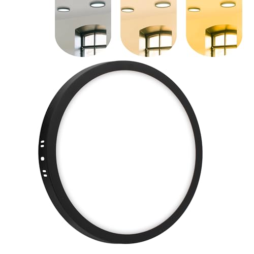 Painel Plafon Led 25w Sobrepor Redondo Preto Bivolt Luz Forte (Br...