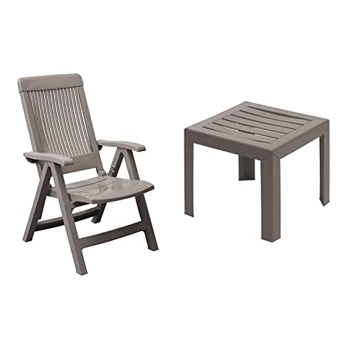 GROSFILLEX Fauteuil Multi-Positions Fidji 3, Taupe, 67 x 62 x 107 cm & Miami Table, Taupe, 40 x 40 cm