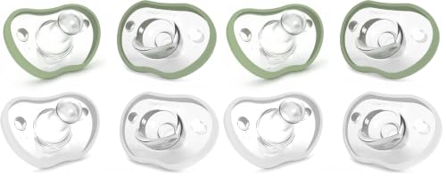 Image of Nanobebe Baby Pacifiers 0-3 Month - Orthodontic, Curves Comfortably with Face Contour, Award Winning for Breastfeeding Babies, 100% Silicone, Baby Registry Gift 4pk, Sage /White (Pack of 2)