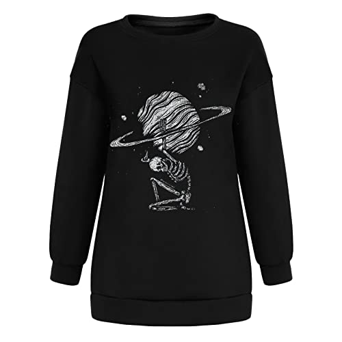 Sudadera de Gran tamaño de Lana de Manga Grande com Cuello Redondo e Calavera de Verano e otoño para
