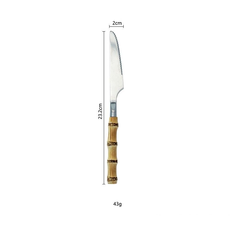 Set di Posate in Argento, 4/16/24/32/40/48 Pezzi, in Acciaio Inox 304, con Manico in bambù, Coltello e forchetta, Cucchiaio e Coltello da Bistecca. Argento - 40 Pezzi per 10 (Argento 32 Pezzi per 8)