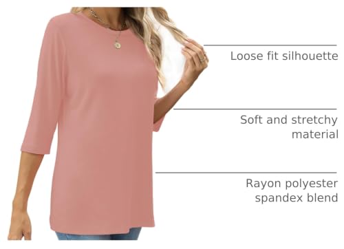 Image of JomeDesign Womens Tops 3 /4 Sleeve Shirts Round Neck Loose Casual Blouses