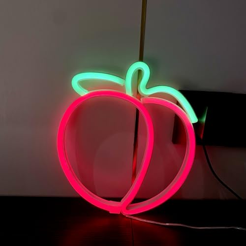 Image of Peach Neon Light Sign Handmade Lamp for Wall Room Party Home Bar Art Christmas Bedroom Table Wedding Party Desktop Decoration Teen Kids Birthday Holiday Gift USB Powered(Red Peach)
