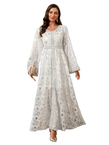 Image of Middle Eastern Modest Maxi Dress - Muslim Moroccan Kaftan Abaya for Women Gold Embroidered Eid Dress Islamic Traditional Wear